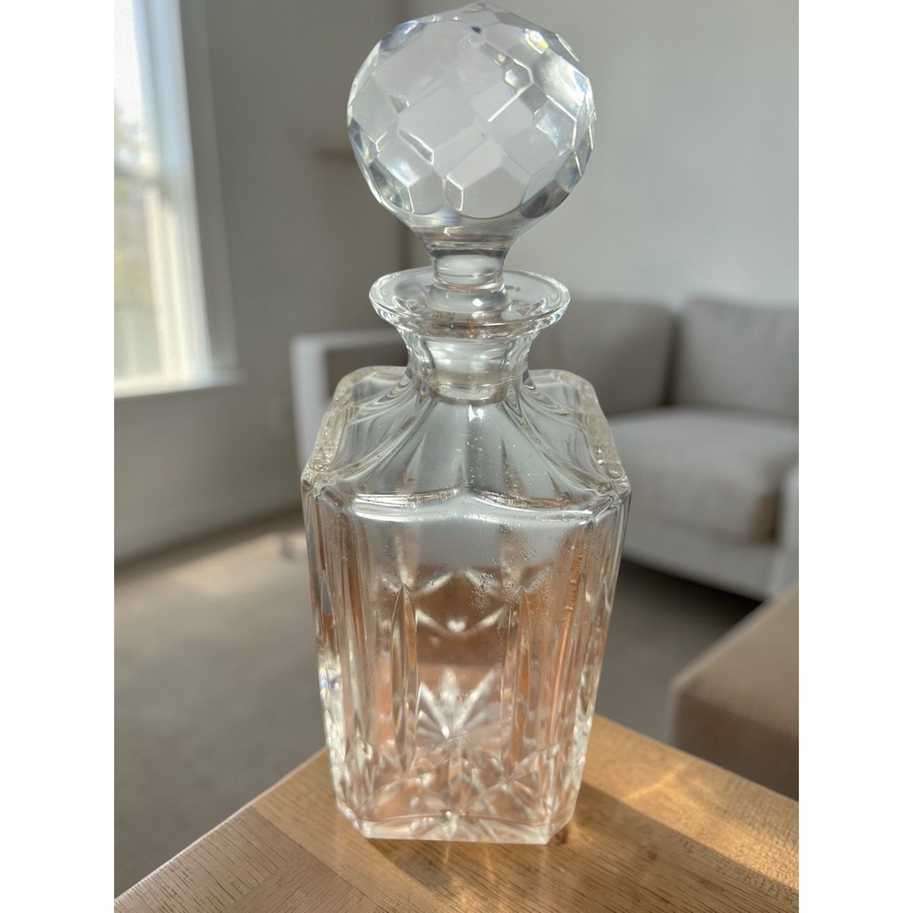 Atlantis Crystal Square Whiskey Decanter W/ Faceted‎ Stopper 10" Barware